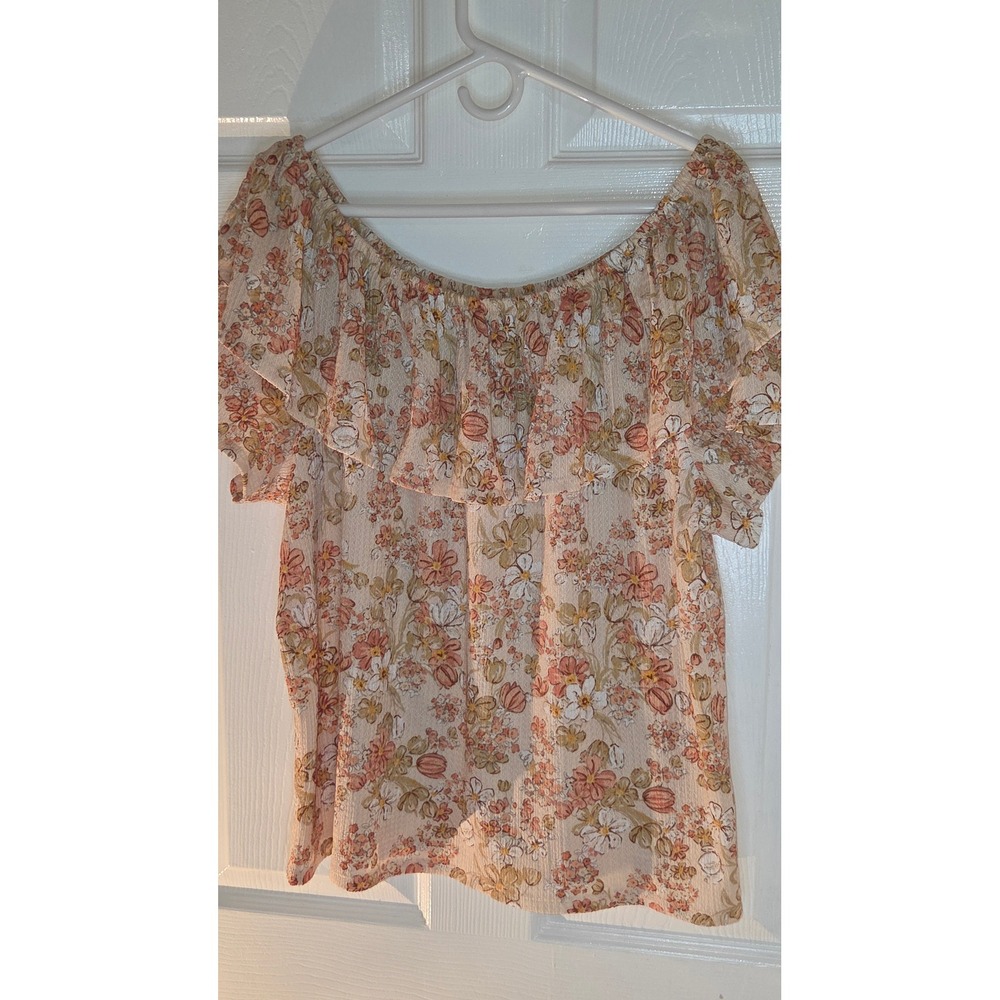 Cato Floral Off The Shoulder Ruffle Blouse Peach Rust Plus Size 18/20W Boho
